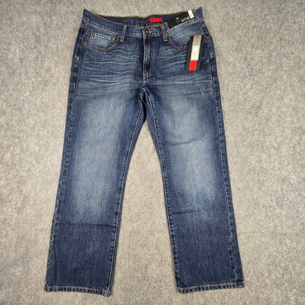Apt 9 Denim Men's 36x30 Straight Fit Jeans NWT Medium Wash Whiskered Blue